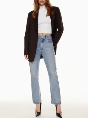 AGOLDE High Rise Straight Leg Raw Hem Jeans Acid Medium Wash Denim